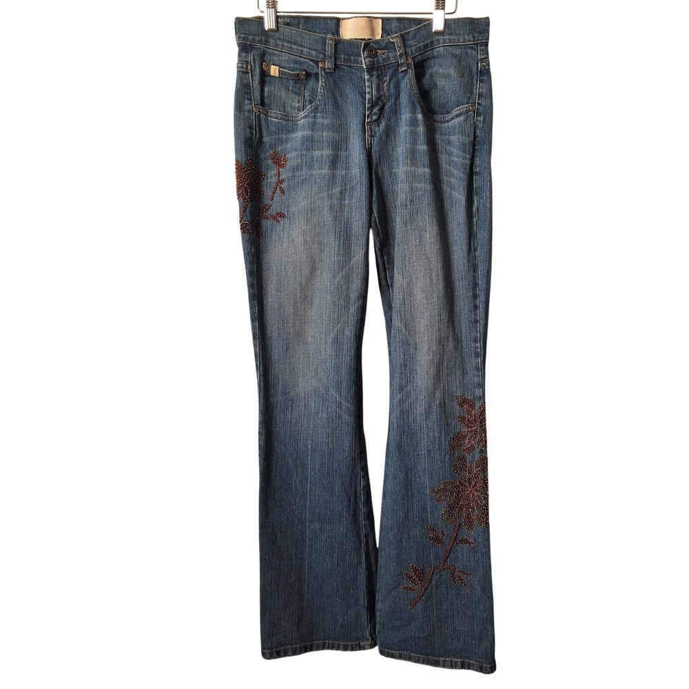 Z.Cavarici Junior Size 9 Bootcut Jeans Floral Beaded Low Rise Vintage Y2k Fairy